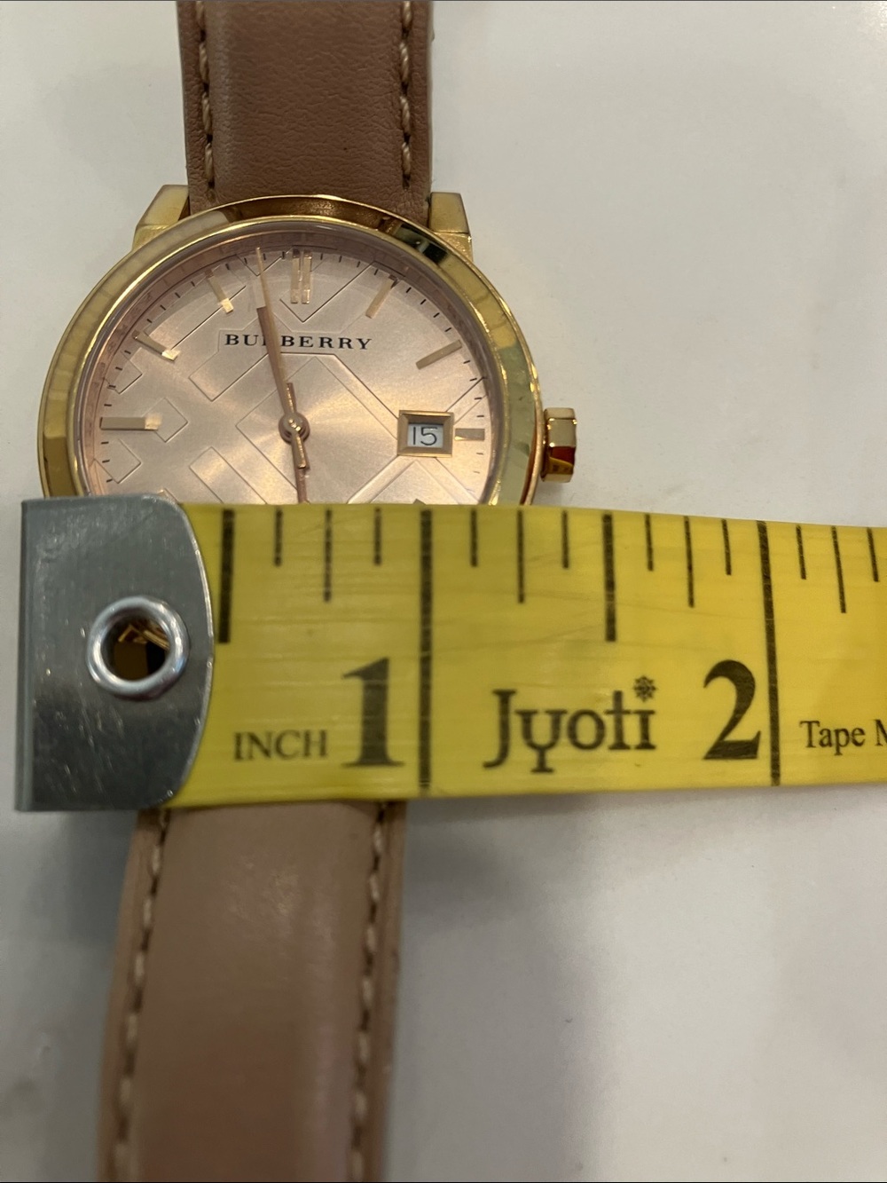 Burberry The City Tan Leather Strap Watch w/ Rose Gold Face & Gold Case- EUC - Picture 11 of 11